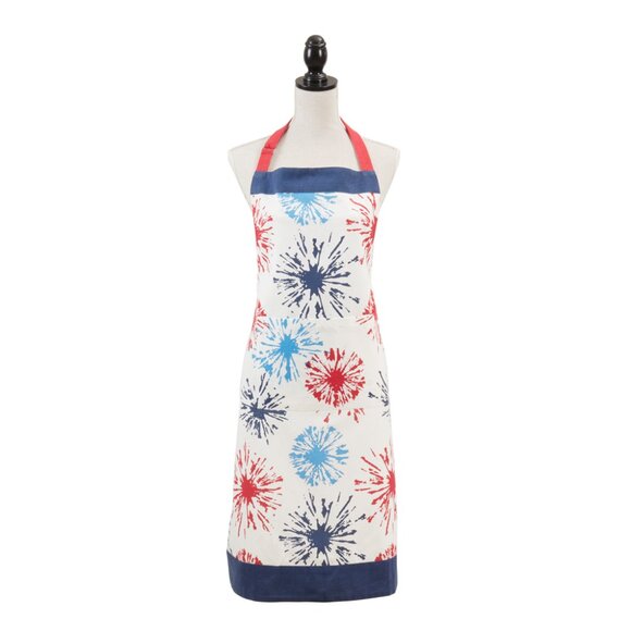 Closeout! Patriotic Red Blue Fireworks Apron Cotton US Flag Cooking Apron Unisex - Picture 1 of 5